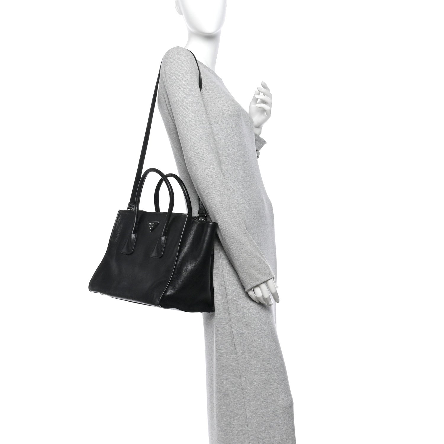 Prada Glace Calf Twin Pocket Tote Black 2 of 9