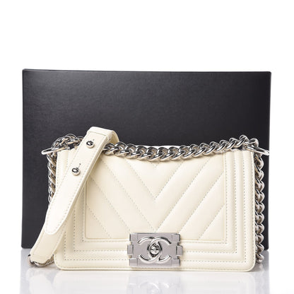 Chanel Calfskin Chevron Quilted Small Boy Flap White 9 of 9
