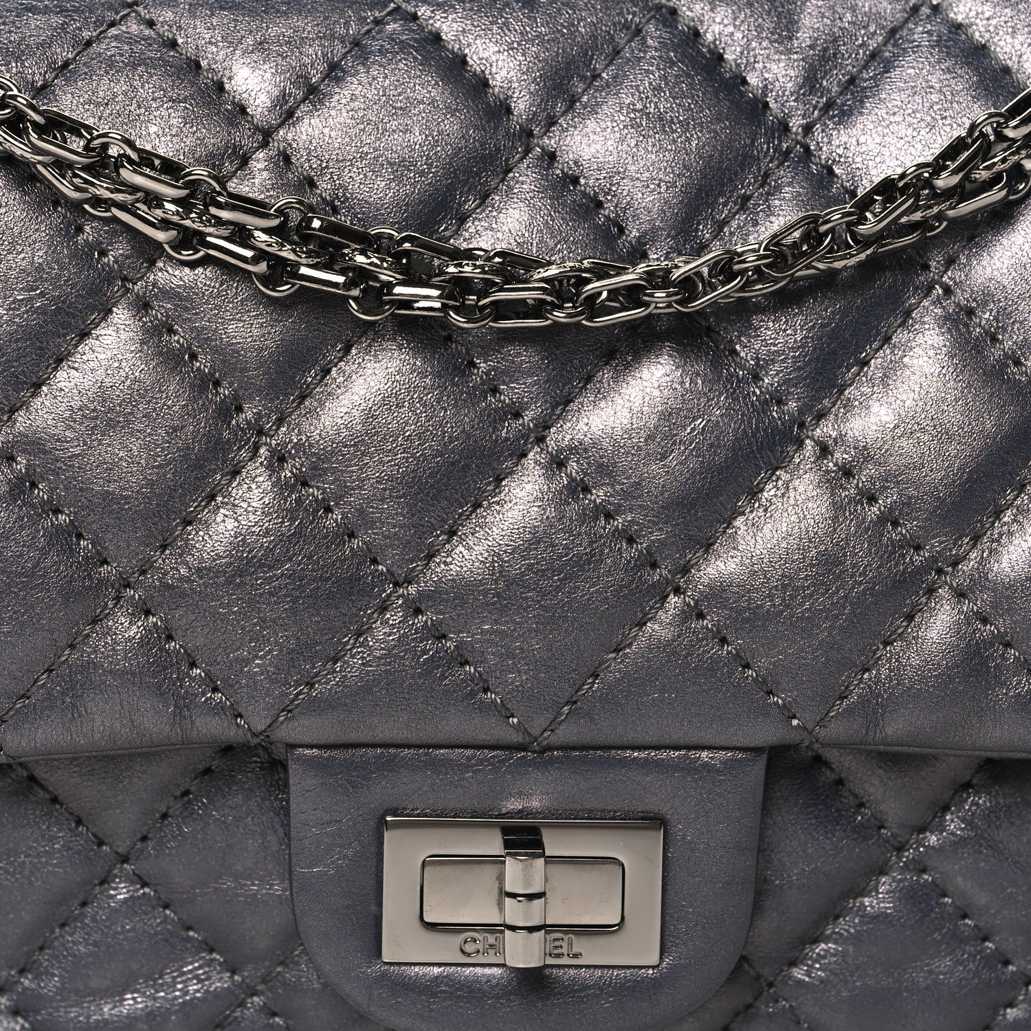 Chanel Metallic Aged Calfskin 2.55 Reissue 225 Flap Dark Silver 8 of 11