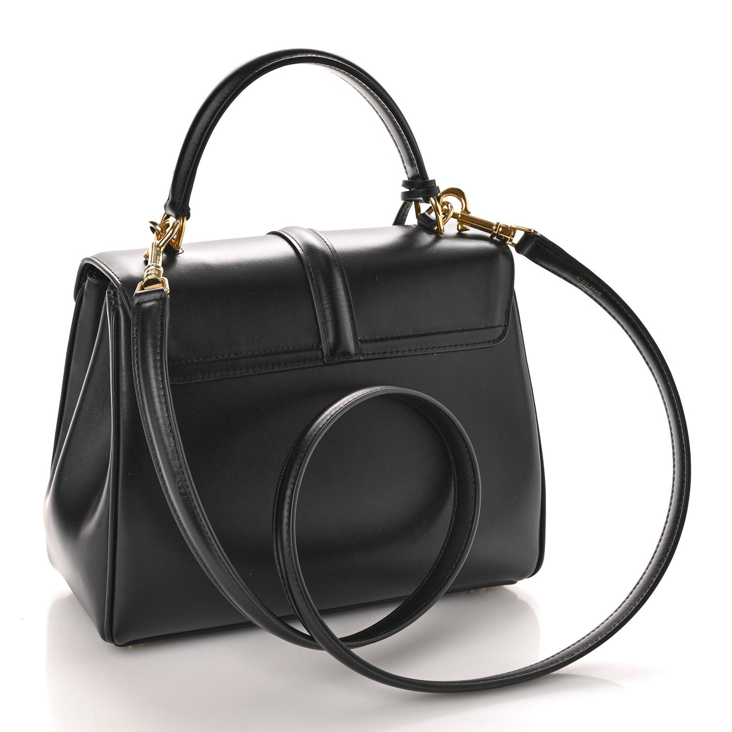 Satinated Calfskin Small 16 Top Handle Bag Black