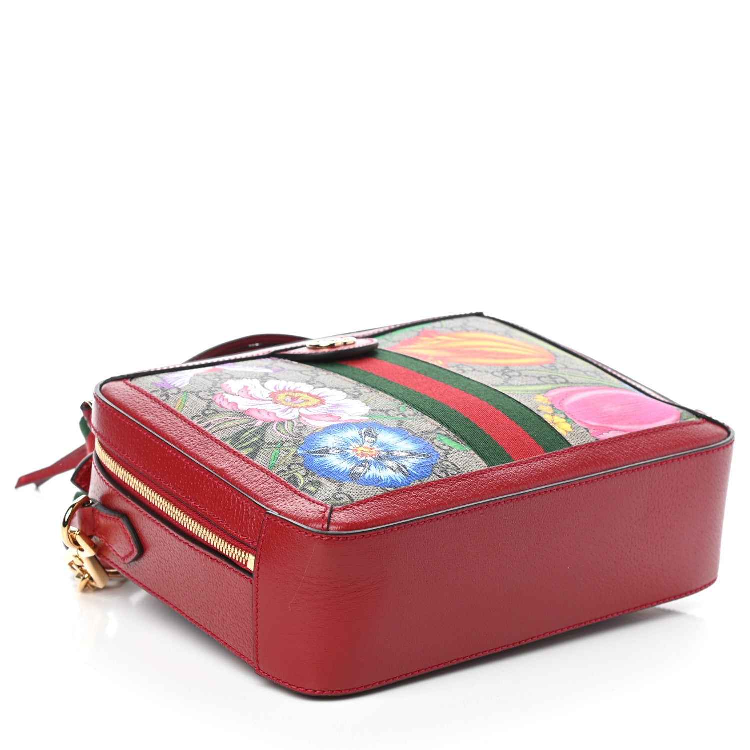 Gucci GG Supreme Monogram Flora Web Small Ophidia Top Handle Shoulder Bag Hibiscus Red 4 of 9