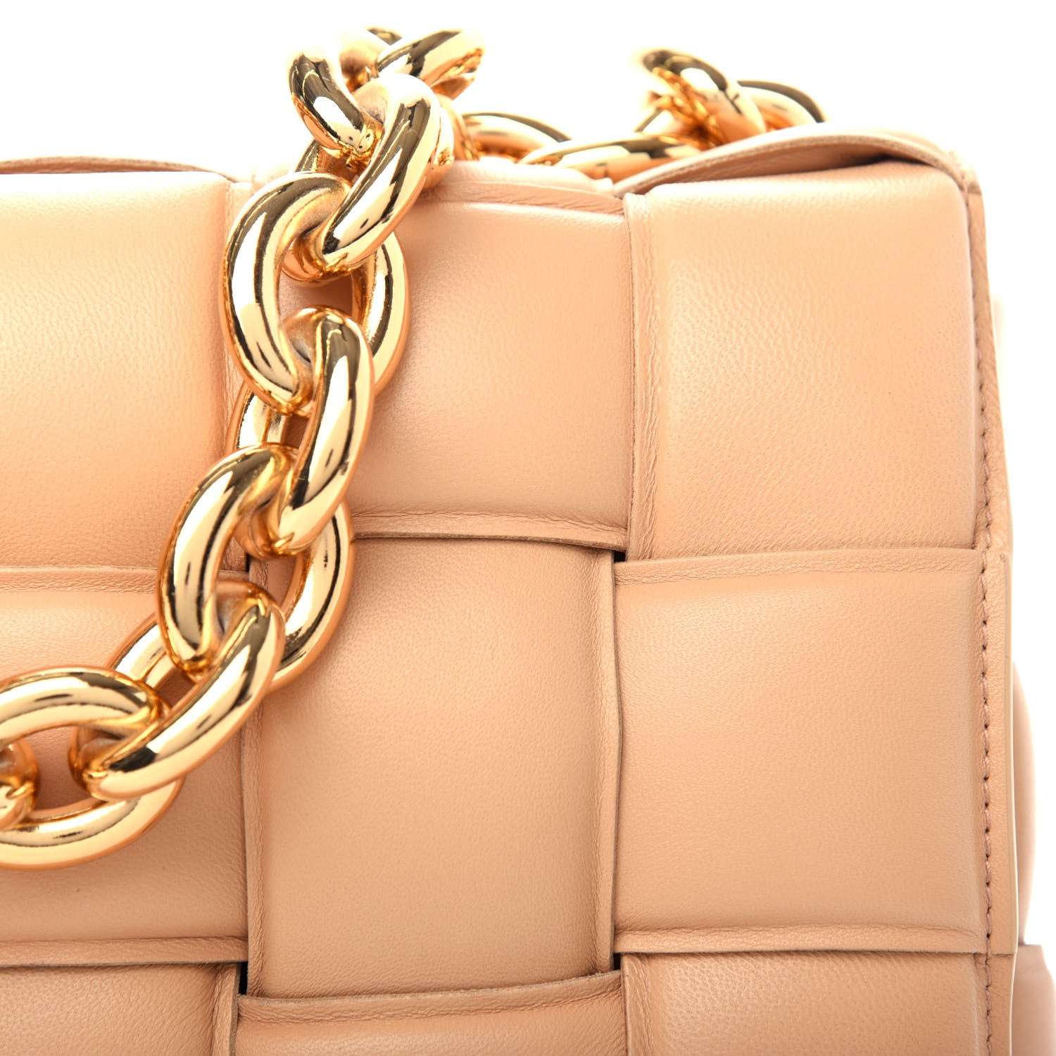 Bottega Veneta Lambskin Maxi Intreccio Padded Chain Cassette Crossbody Bag Almond 10 of 10
