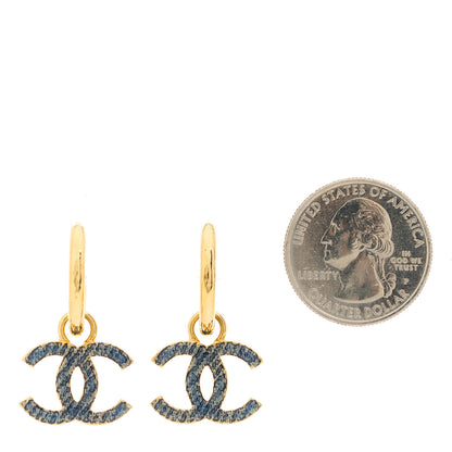 Chanel Metal Enamel CC Denim Drop Earrings Gold Blue 2 of 4