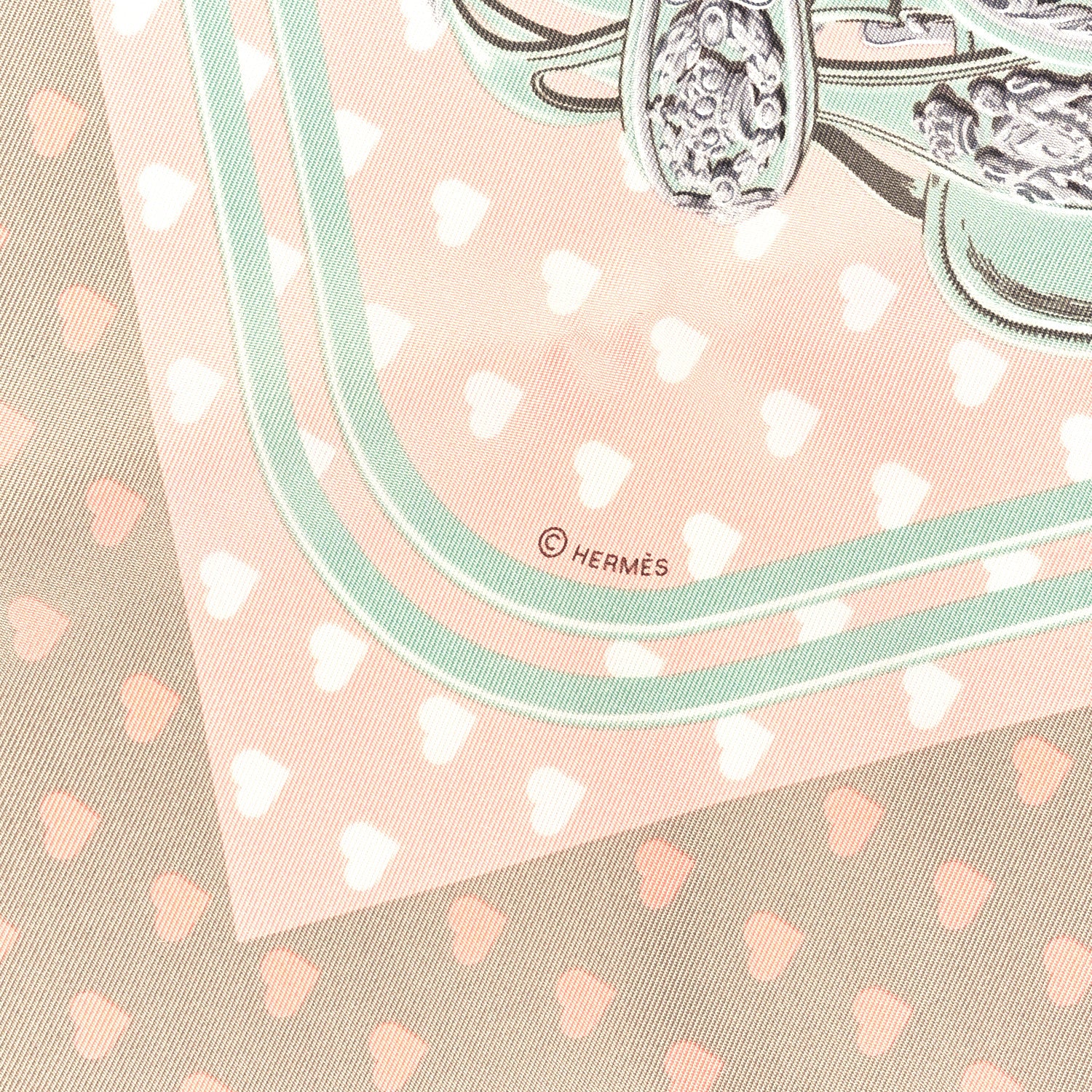 Hermes Silk Brides De Gala Love Pocket Square Beige Rose Dragee Vert Amande 3 of 5