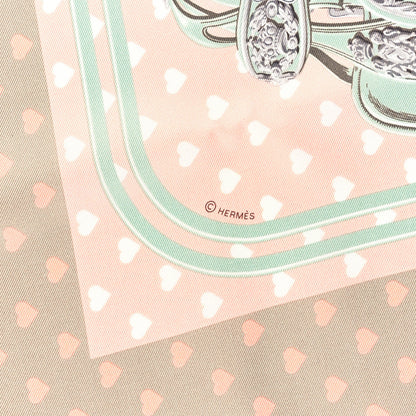 Hermes Silk Brides De Gala Love Pocket Square Beige Rose Dragee Vert Amande 3 of 5