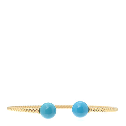 David Yurman 18K Yellow Gold Turquoise 8.5mm Solari Bead Bracelet 1 of 4