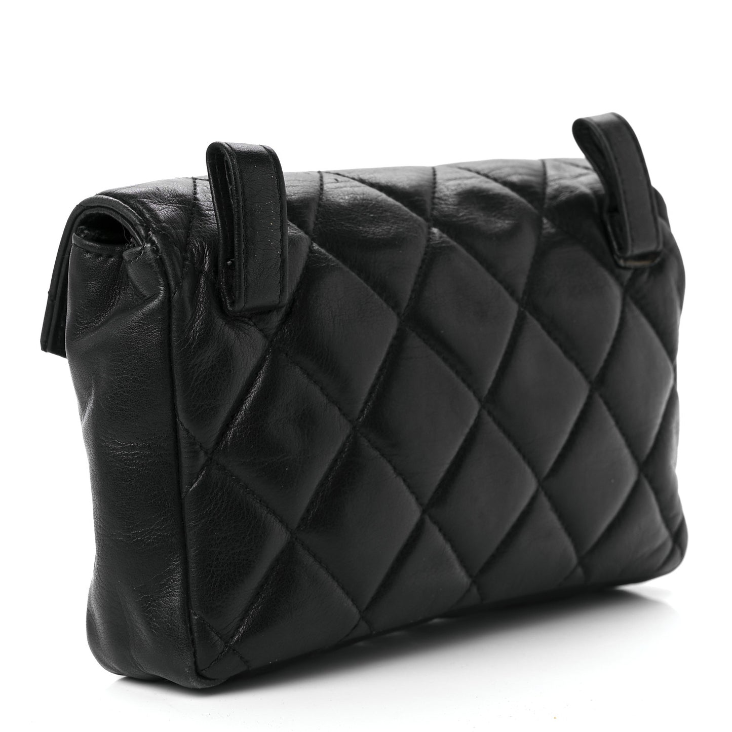 Lambskin Quilted Flap Waist Belt Bag Black