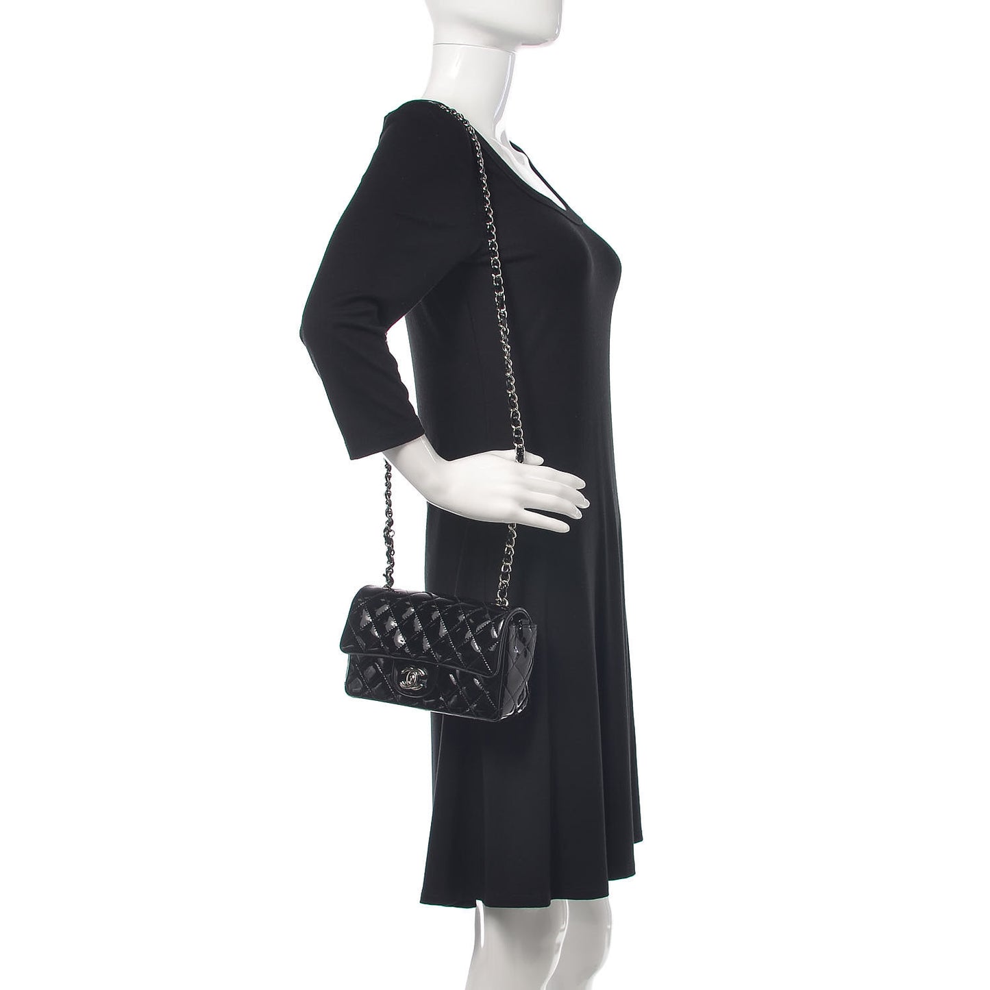 Patent Calfskin Quilted Mini Rectangular Flap Black