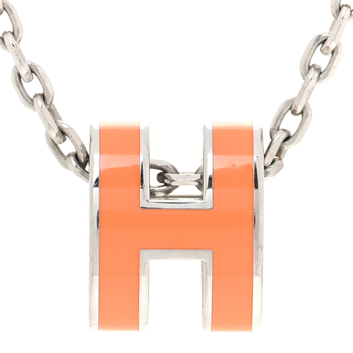 Lacquered Palladium Mini Pop H Pendant Necklace Orange