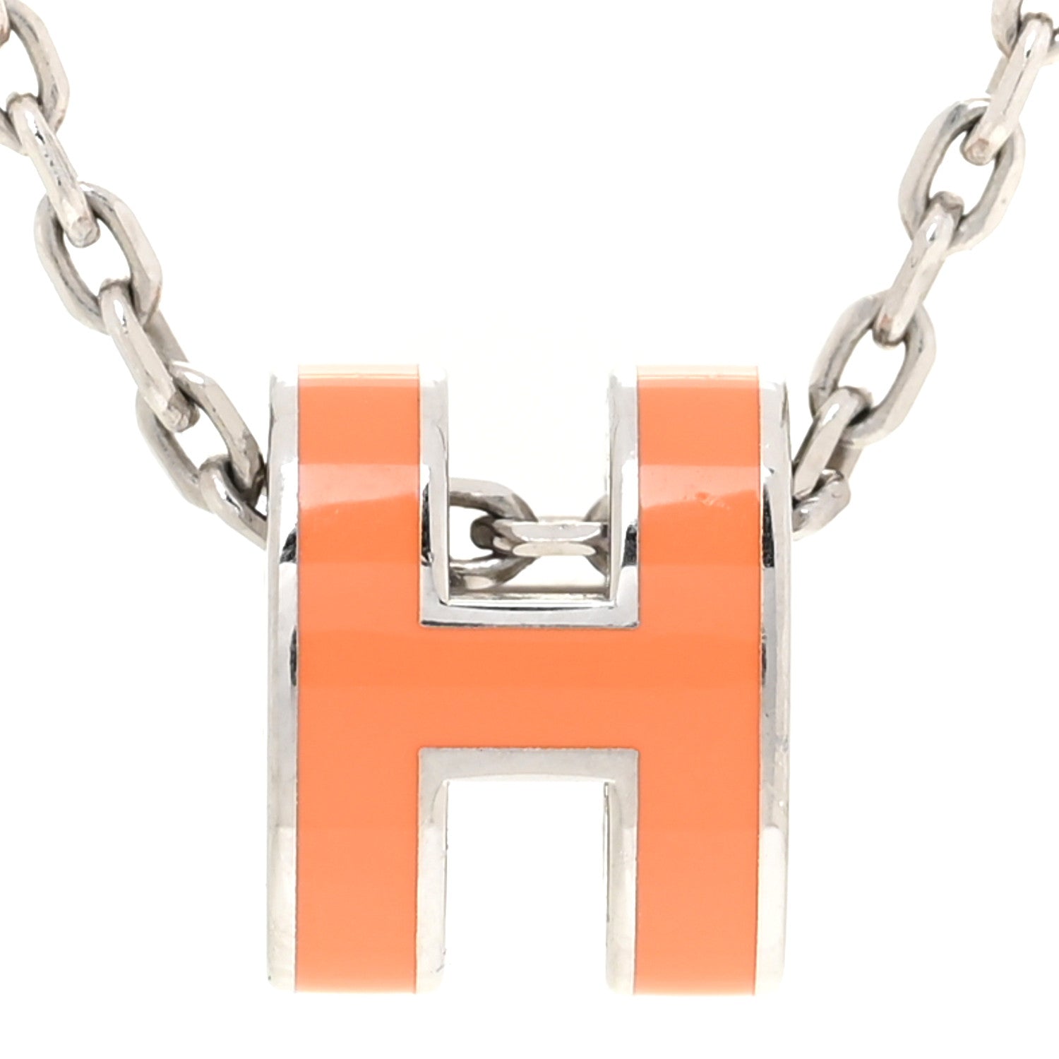Hermes Lacquered Palladium Mini Pop H Pendant Necklace Orange 4 of 6