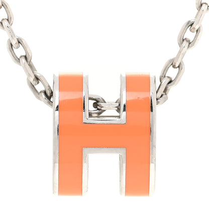 Hermes Lacquered Palladium Mini Pop H Pendant Necklace Orange 4 of 6