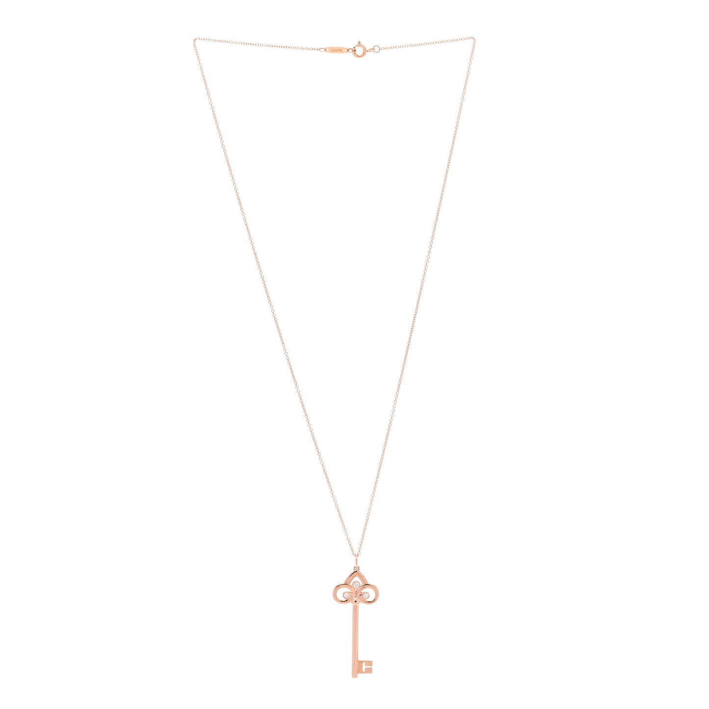 18K Rose Gold Diamond Fleur De Lis Key Pendant Necklace