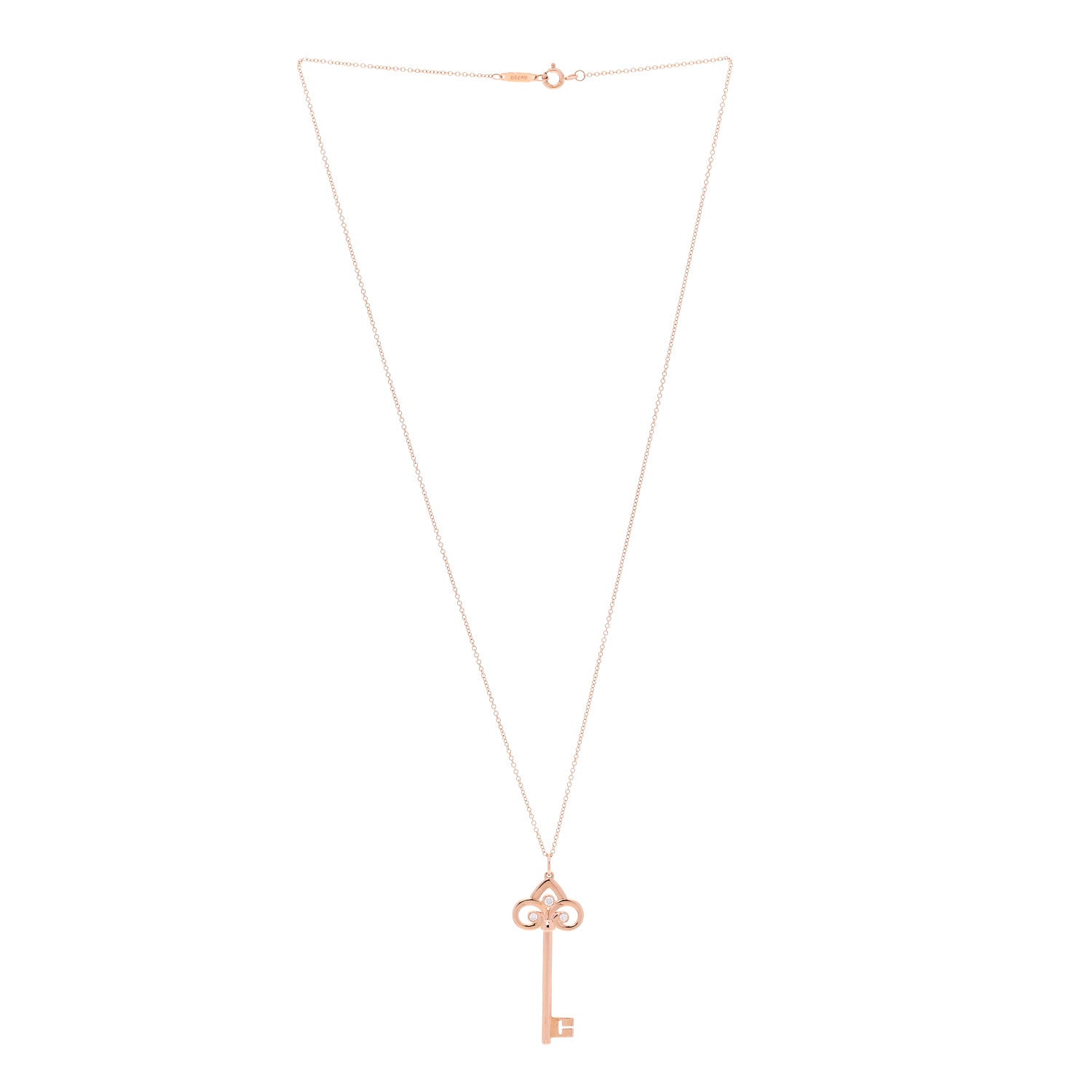 Tiffany 18K Rose Gold Diamond Fleur De Lis Key Pendant Necklace 3 of 7