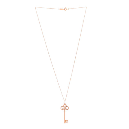 Tiffany 18K Rose Gold Diamond Fleur De Lis Key Pendant Necklace 3 of 7