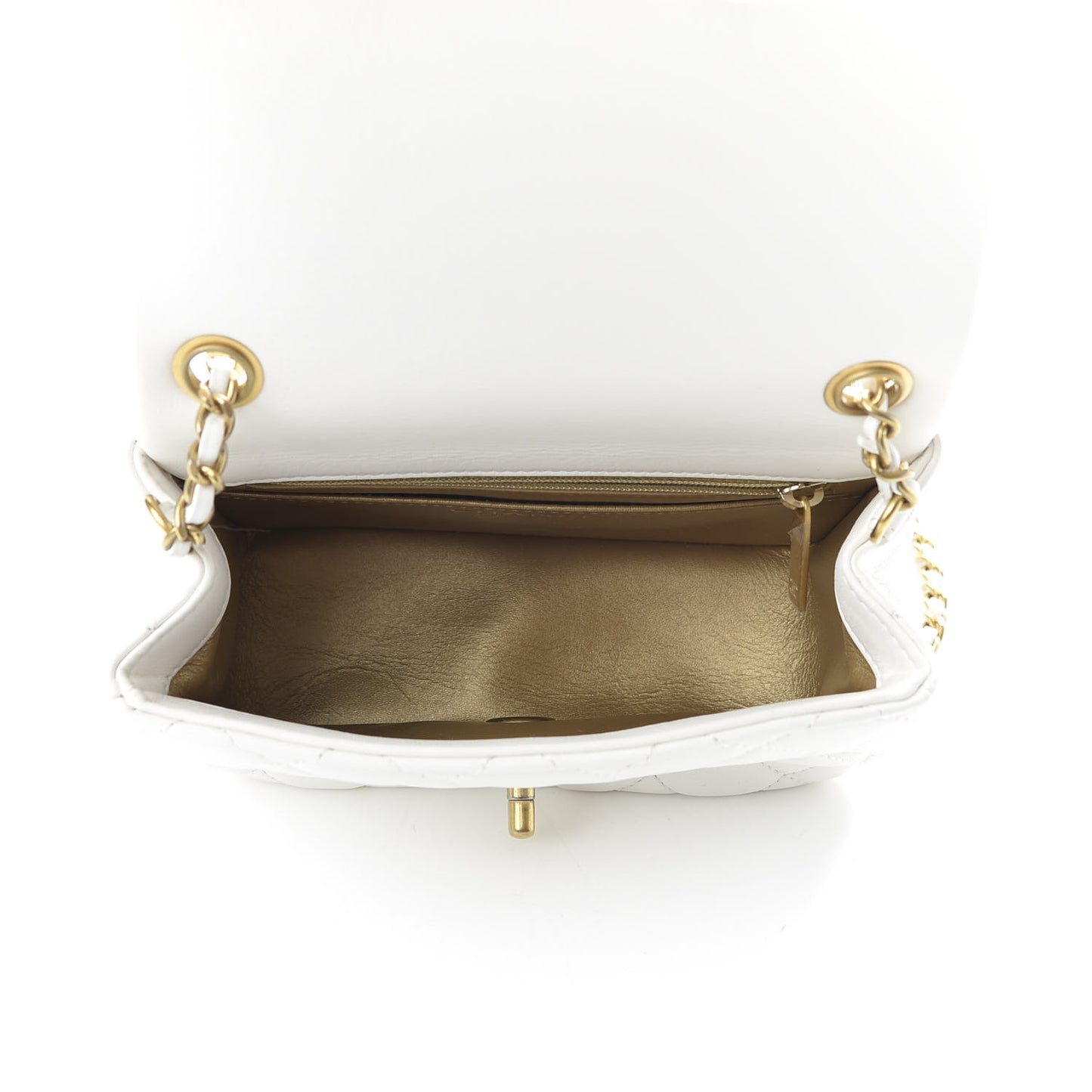 Lambskin Quilted Mini Pearl Crush Flap White