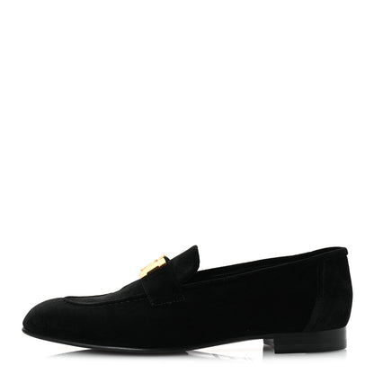 Hermes Velvet Womens Paris Loafers 38.5 Black 1 of 12