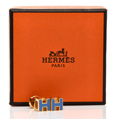 Hermes Gold Lacquered Cage d'H Earrings Bleu Transat 6 of 6