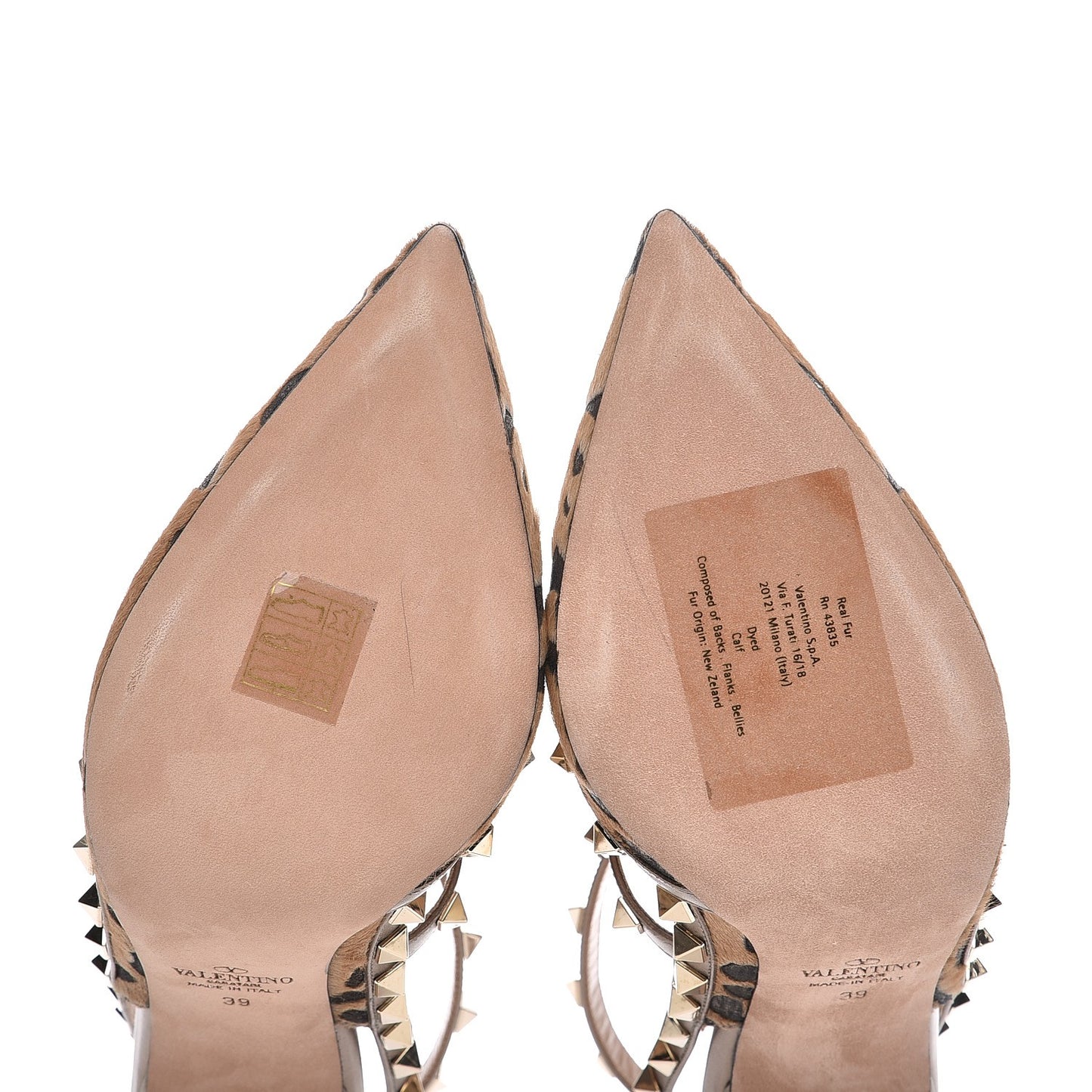 Calf Hair Leopard Print Rockstud Ankle Strap 100mm Pumps 39 Fucile Al Campion