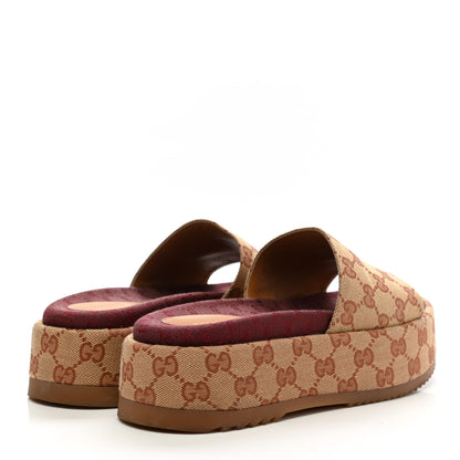 Gucci Canvas GG Monogram Angelina Platform Slide Sandals 37.5 Beige Ruggine 4 of 10