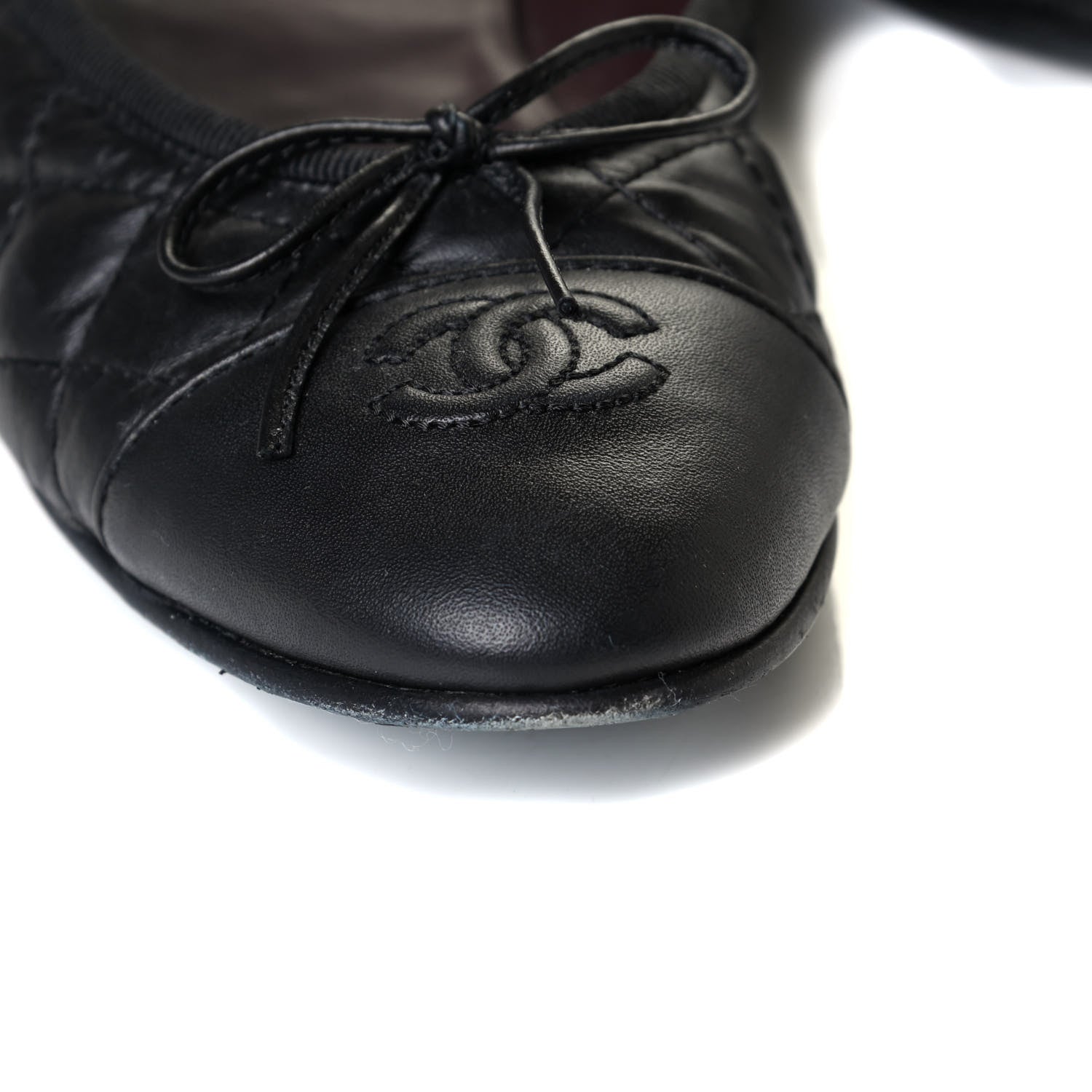 Chanel Aged Calfskin Quilted CC Cap Toe Ballerina Flats 38 Black 7 of 8