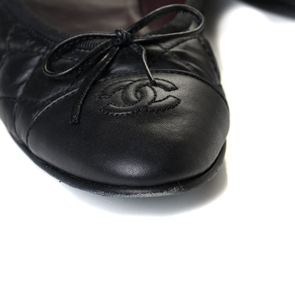 Chanel Aged Calfskin Quilted CC Cap Toe Ballerina Flats 38 Black 7 of 8