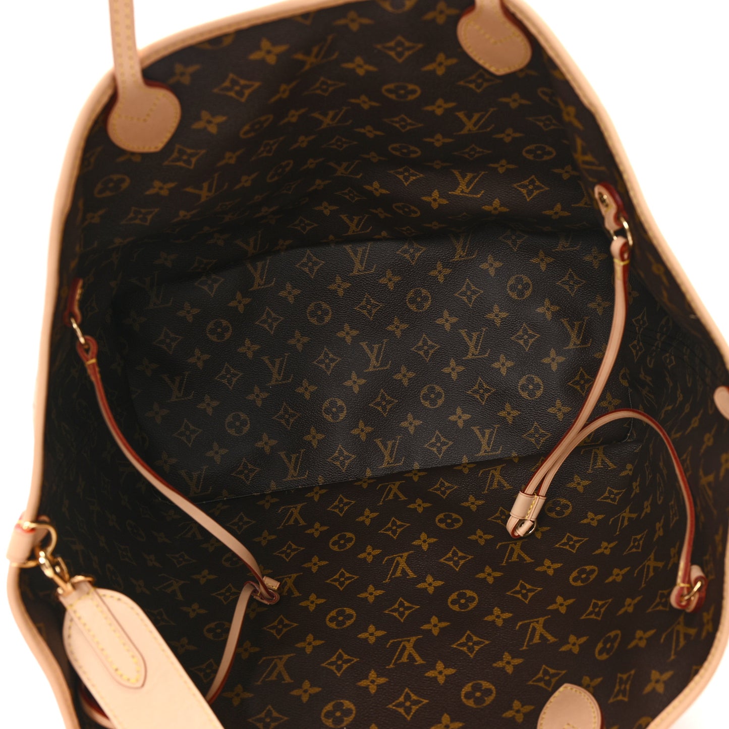 Monogram Stamped Inside Out Neverfull Bandouliere GM Beige