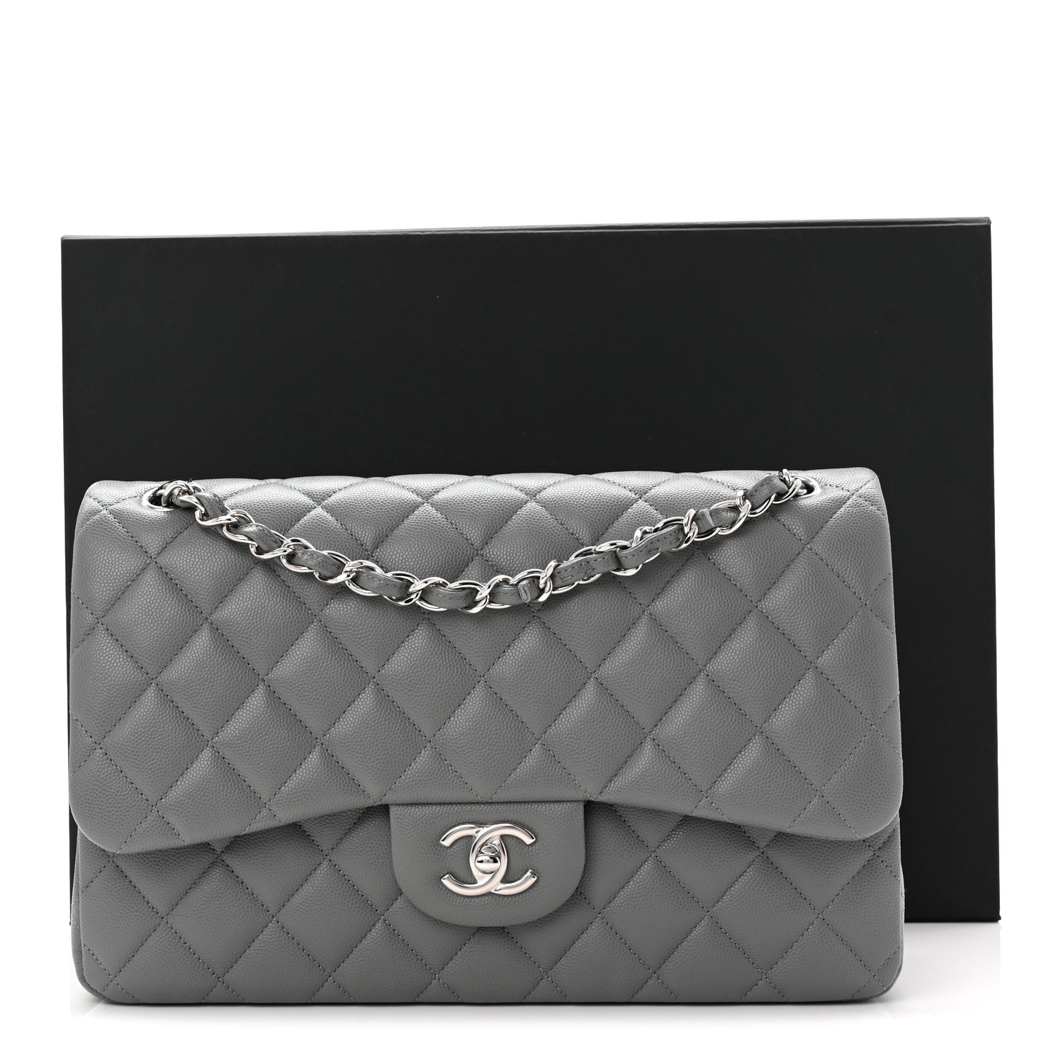 Chanel Caviar Quilted Jumbo Double Flap Grey 11 of 11
