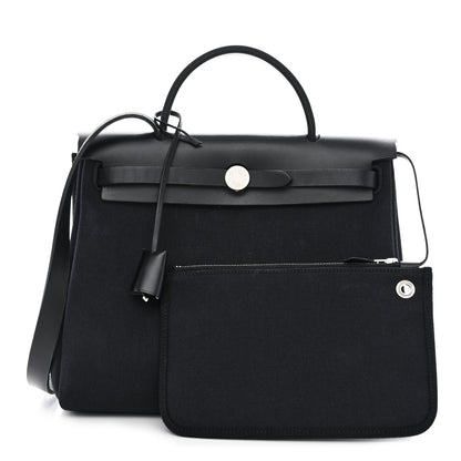 Hermes Military Toile Vache Hunter Herbag Zip Retourne 31 PM Black 3 of 13