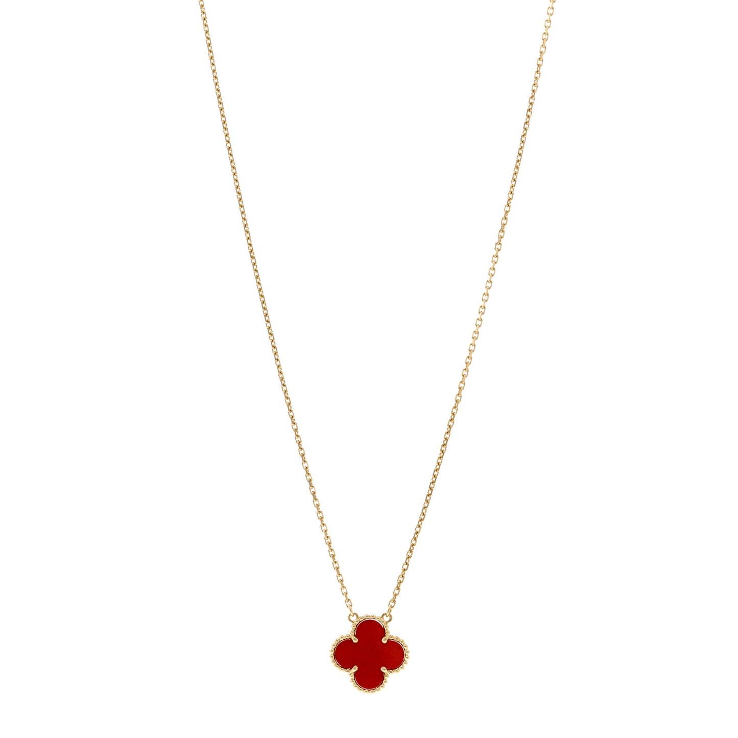 18K Yellow Gold Carnelian Vintage Alhambra Pendant Necklace