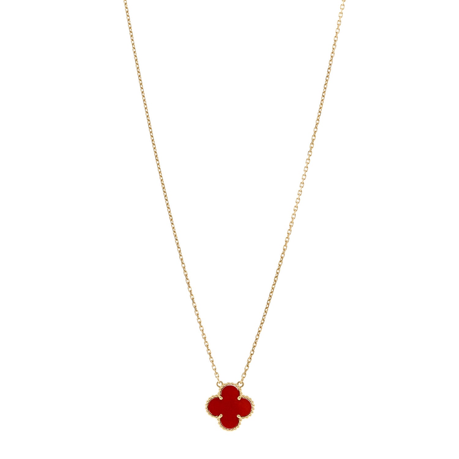 Van Cleef & Arpels 18K Yellow Gold Carnelian Vintage Alhambra Pendant Necklace 1 of 5