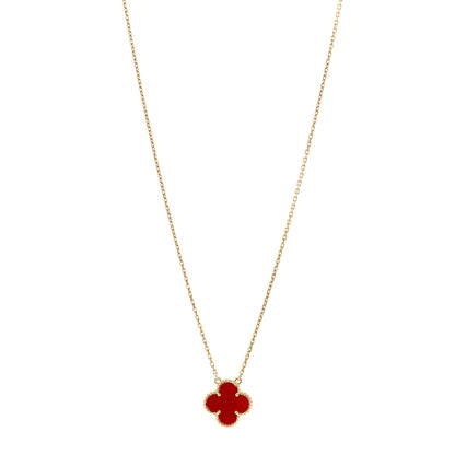 Van Cleef & Arpels 18K Yellow Gold Carnelian Vintage Alhambra Pendant Necklace 1 of 5