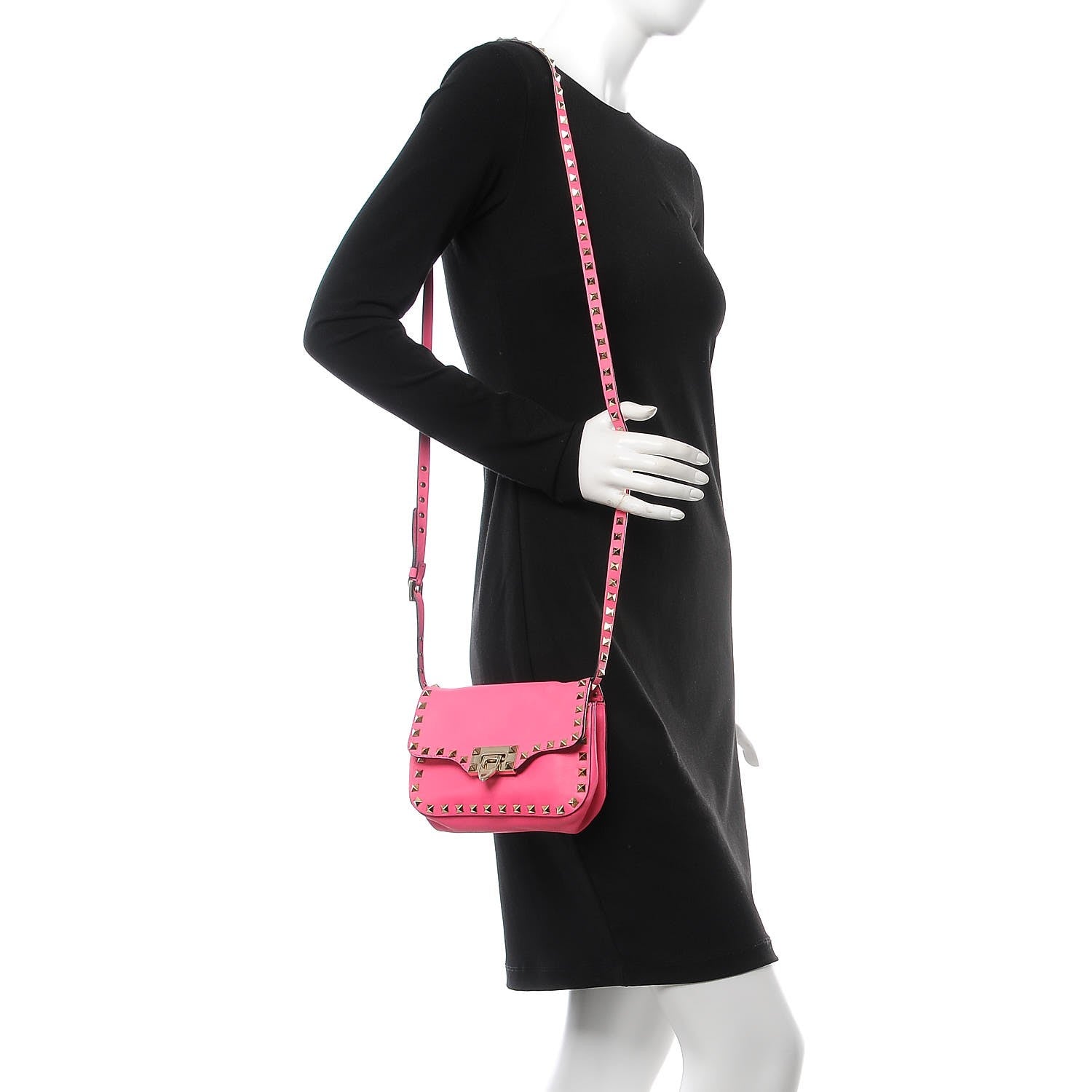 Valentino Garavani Vitello Mini Rockstud Flap Saddle Crossbody Bag Fuxia Fluo 2 of 7