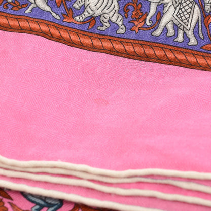 Hermes Cashmere Silk Chasse En Inde Shawl 140 Rose Bonbon Lavende Gris 5 of 6