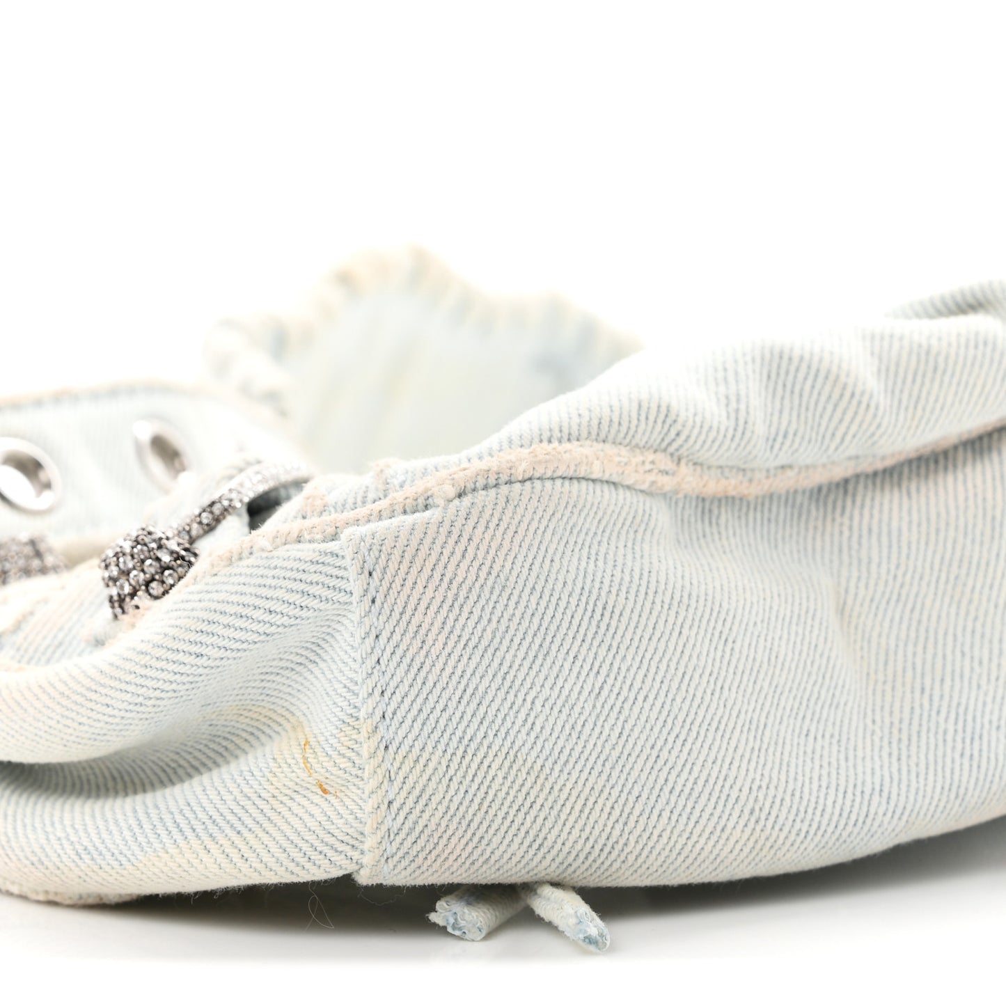 Washed Frayed Denim Crystal XS Le Cagole Shoulder Bag Pale Blue