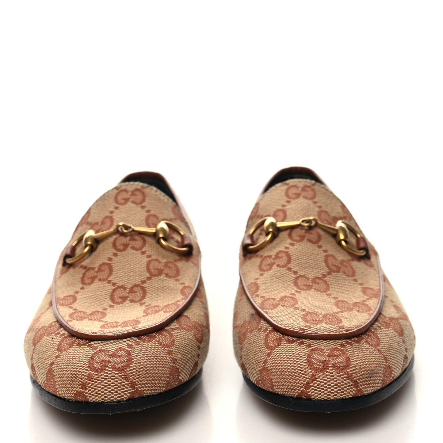 Canvas GG Monogram Horsebit Womens Jordaan Loafers 35 Beige Ruggine