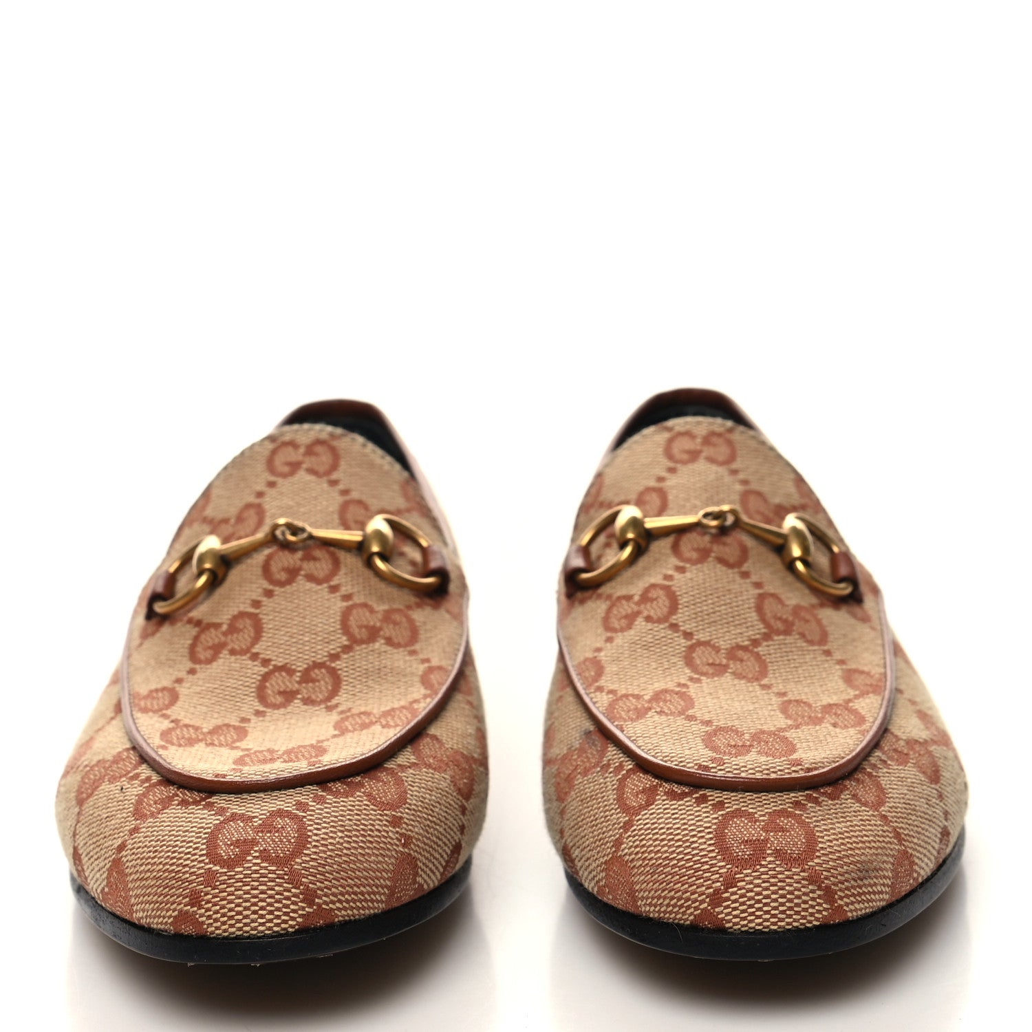 Gucci Canvas GG Monogram Horsebit Womens Jordaan Loafers 35 Beige Ruggine 2 of 8