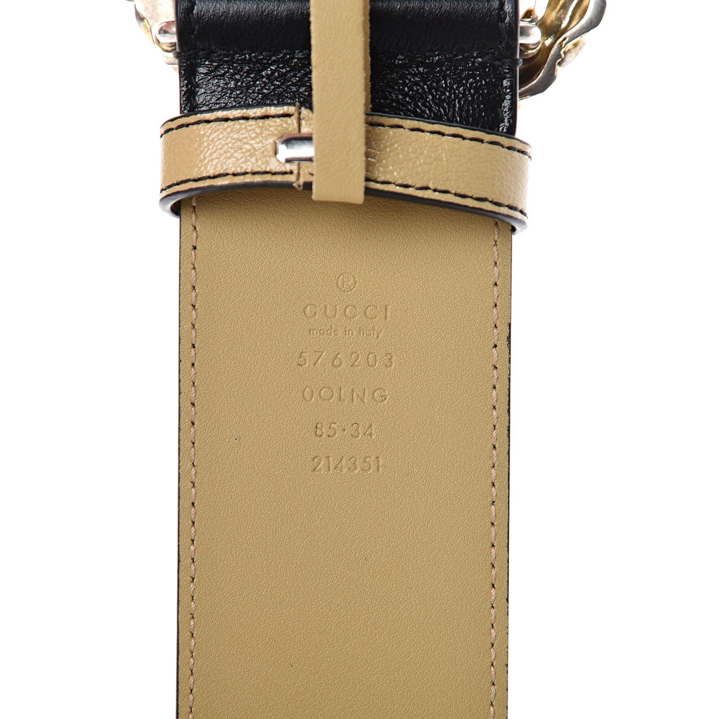Calfskin Striped Textured Double G 50mm Belt 85 34 Black Beige