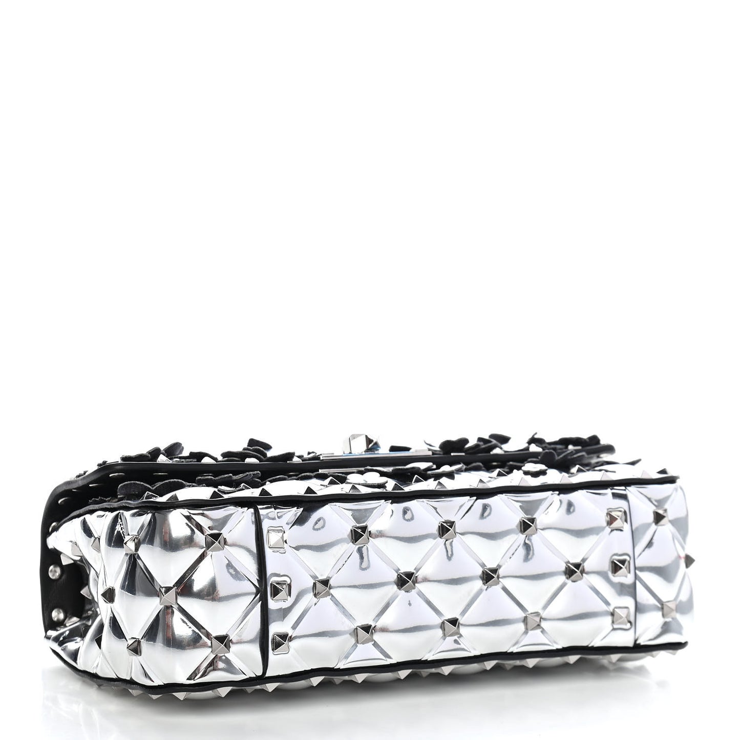 Metallic Polymer Small Rockstud Flower Spike It Shoulder Bag Silver