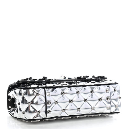 Valentino Garavani Metallic Polymer Small Rockstud Flower Spike It Shoulder Bag Silver 3 of 7