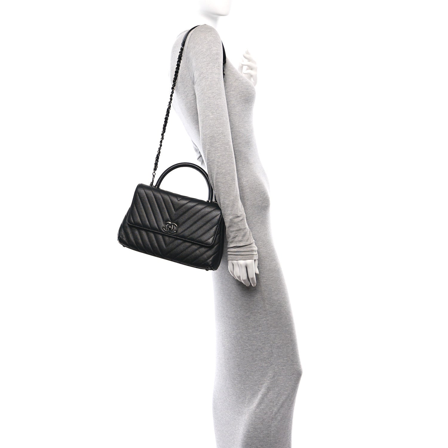 Chanel Caviar Chevron Quilted Small Coco Handle Flap So Black 2 of 10