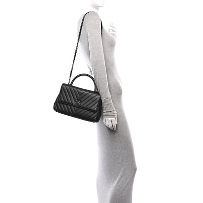 Chanel Caviar Chevron Quilted Small Coco Handle Flap So Black 2 of 10