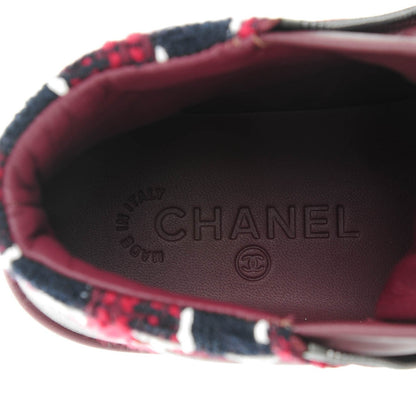 Chanel Lambskin Tweed Chain CC Sneakers 36 Burgundy Navy White 7 of 9