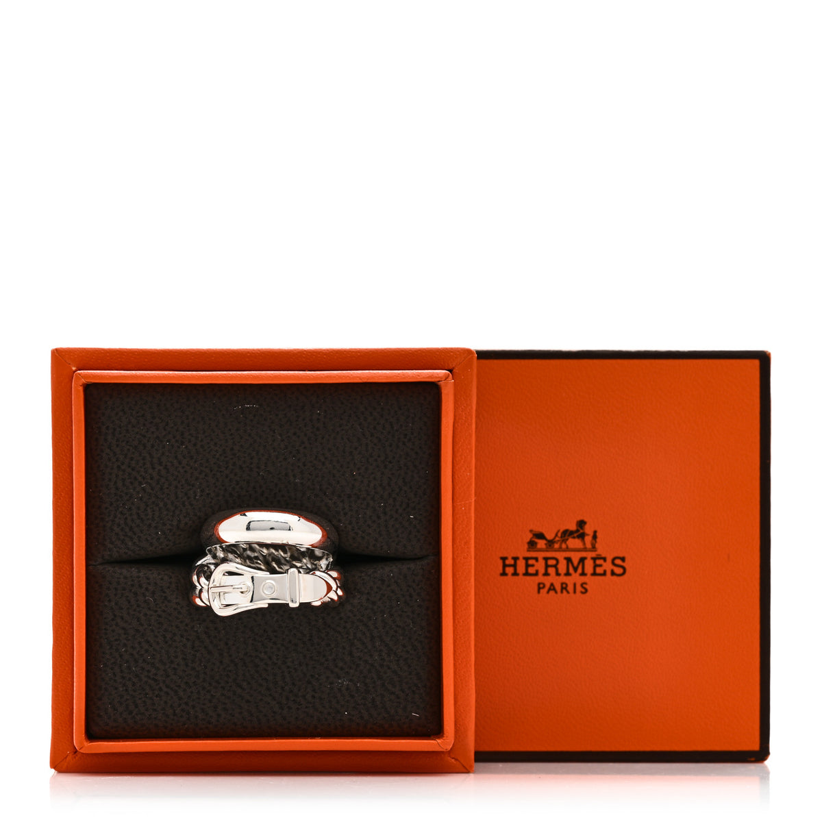 Hermes Sterling Silver GM Boucle Selier Inflexible Ring 53 6.5 5 of 5