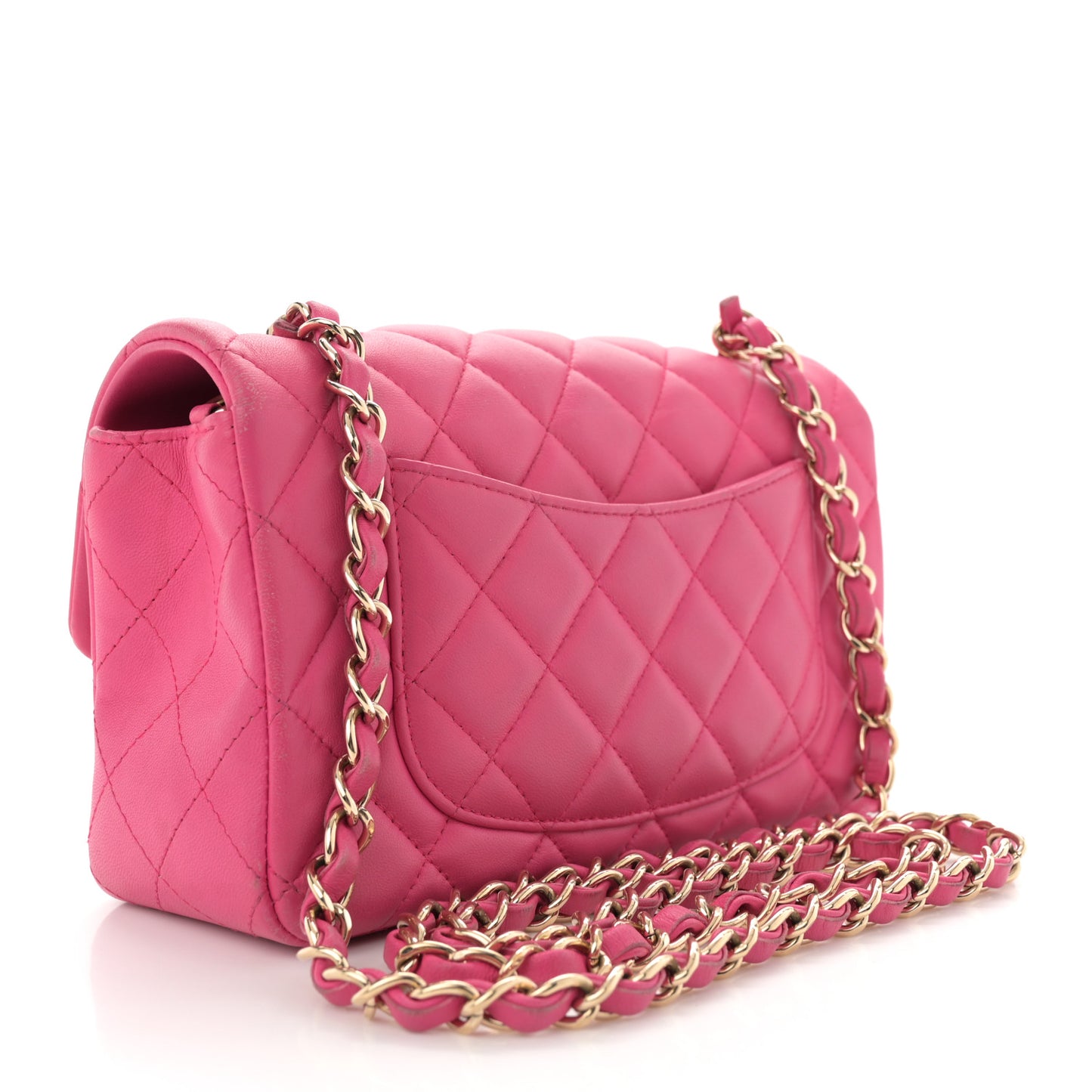 Lambskin Quilted Mini Rectangular Flap Fuchsia
