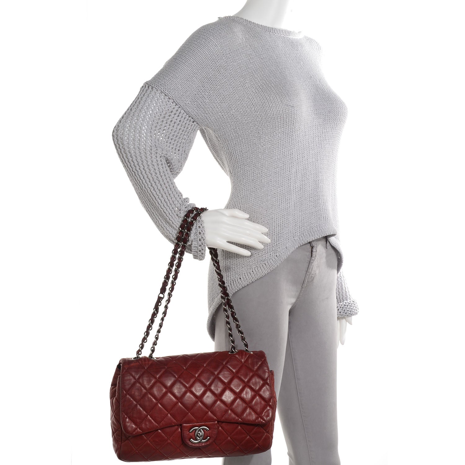 Chanel Lambskin Jumbo Single Flap Dark Red 2 of 10