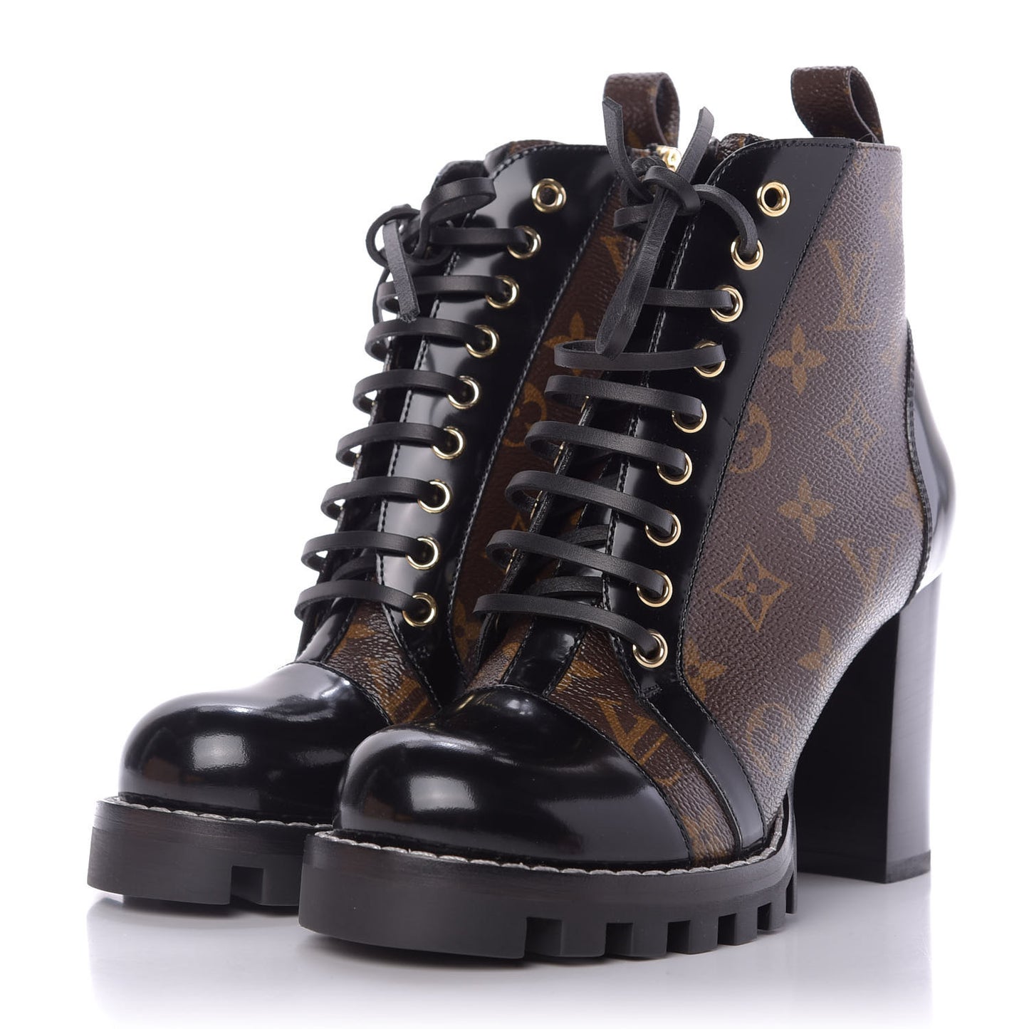 Patent Calfskin Monogram Star Trail Ankle Boots 36.5 Black