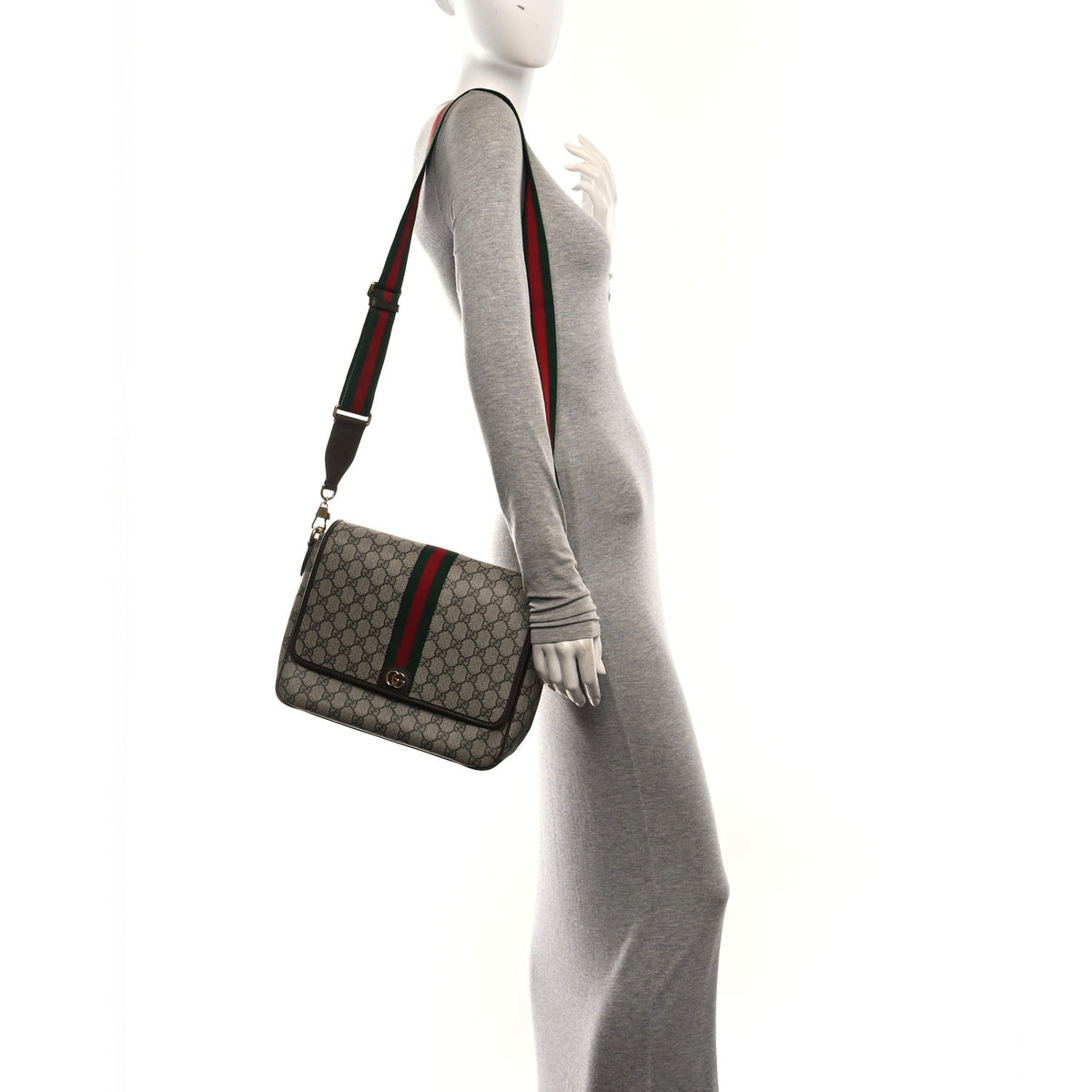 Gucci Tender GG Supreme Monogram Textured Dollar Calfskin Ophidia Messenger Bag Beige Ebony Dark Brown 2 of 10