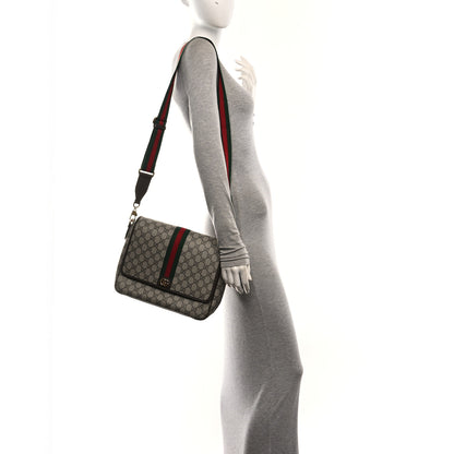 Gucci Tender GG Supreme Monogram Textured Dollar Calfskin Ophidia Messenger Bag Beige Ebony Dark Brown 2 of 10