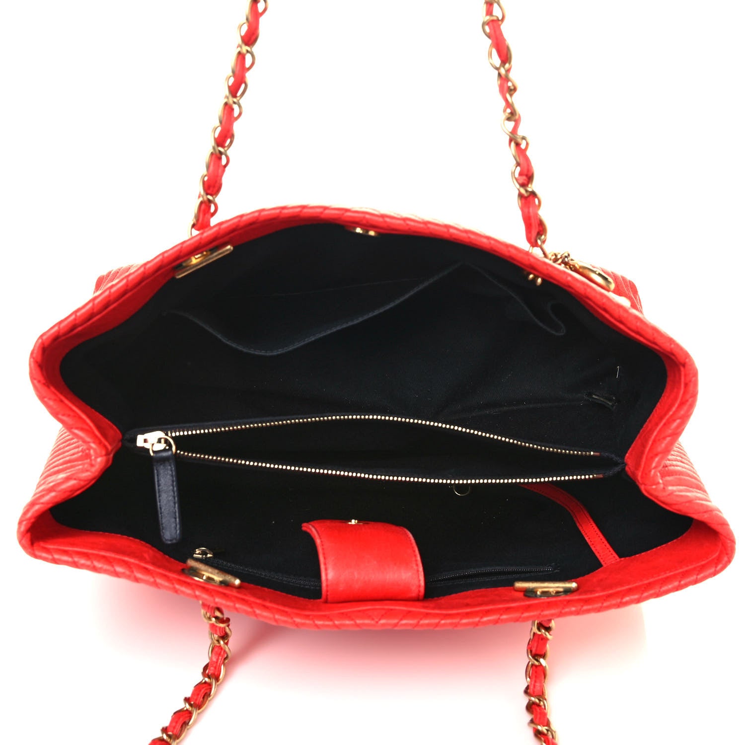 Chanel Wrinkled Lambskin Chevron Quilted Large Surpique Tote Red 5 of 20