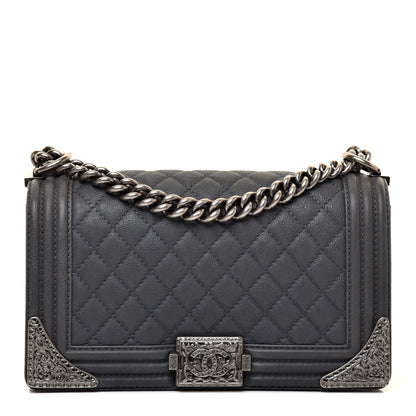 Chanel Calfskin Quilted Metal Embellished Paris Dallas Medium Boy Flap Grey 1 of 12